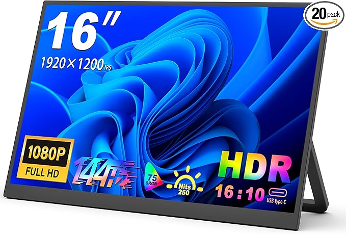 16-inch Portable Monitor 1200P Full HD IPS Panel USB-C as Core Interface HDR HDMI USB-C Mobile Display Compatible with PS5 PS4 Xbox One Switch and More Office &amp Gaming Extension Screen