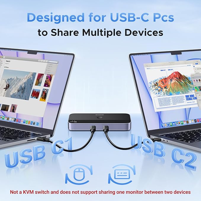 UGREEN USBC Switch 2 Computers Share 4 USB 3.2 Ports 10Gbps Switcher Selector for PC Laptop Keyboard Mouse Sharing Switch Adapter with 2 USB-C to C Data Cables and Remote