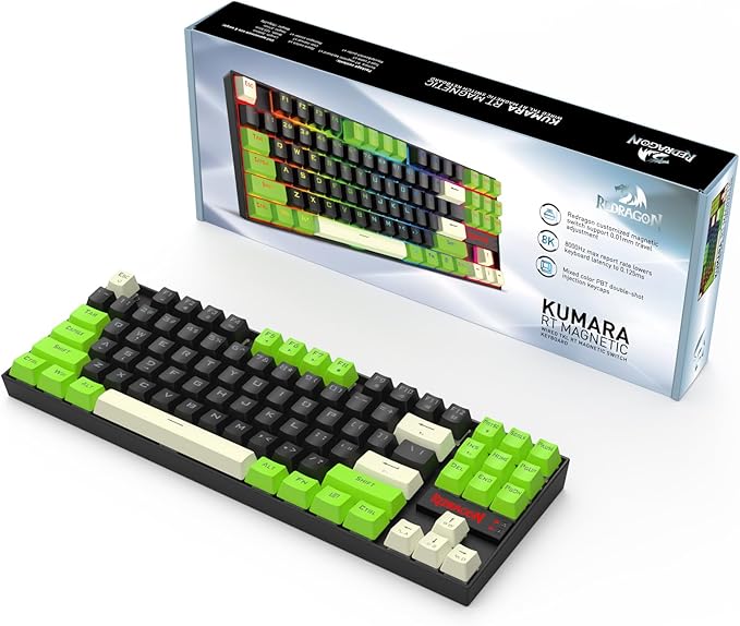 Redragon K552BGC-M TKL 80% Gaming Keyboard Magnetic Linear Switches 8000Hz Polling Rate 14 RGB Backlight Modes Hot-Swappable Keys Compact Wired Mechanical Keyboard for PC Gamers