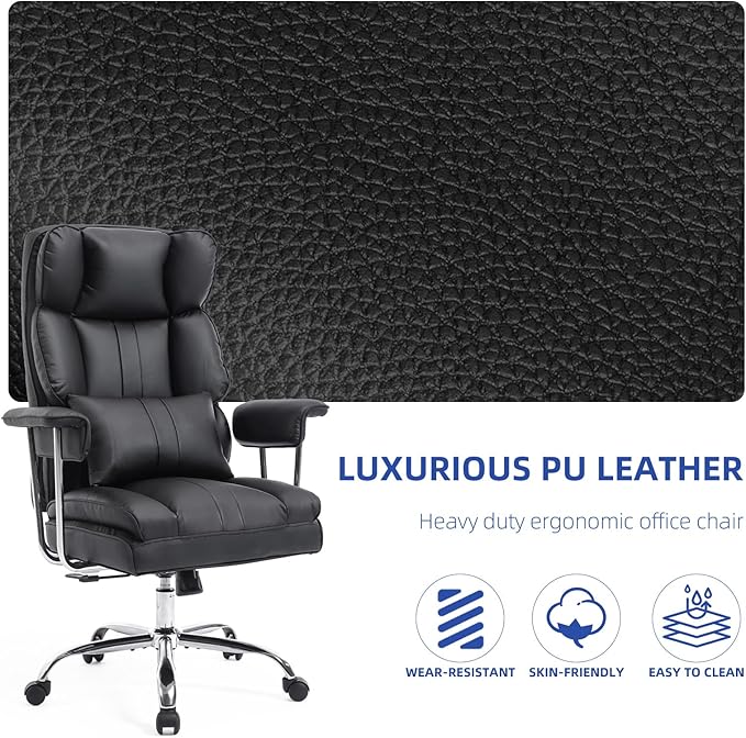 Big and Tall Office Chair 400lbs Wide Seat Executive Office Desk Chair High Back Computer Gaming ChairLumbar Support Computer Chair for Heavy PeopleBlack