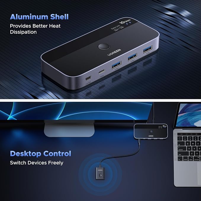 UGREEN 10 Gbps USB-C Switch Support File Sync &amp Cross-Screen Drag USBC 3.2 Switch 2 Computers Share 4 USB 3.2 Gen 2 Ports USB Switcher Selector Sharing Keyboard and Mouse with Controller