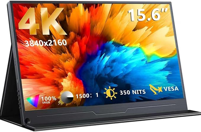 4K Portable Monitor 15.6 3840x2160 IPS Laptop Screen USB C HDMI Computer Gaming Display with Speakers &amp Smart Cover Travel Monitor for PC Phone PS5/4 Xbox Switch