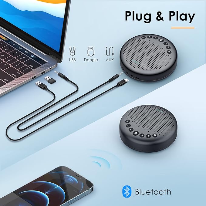 Conference Speaker and Microphone - EMEET Luna 360° Voice Pickup w/Noise Reduction/Mute/Indicator USB Bluetooth Speakerphone w/Dongle for 8 People Daisy Chain for 16 Compatible with Leading Software