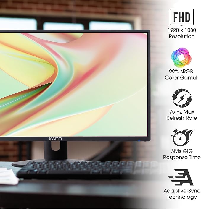 Kado Dual Monitor Setup - 2-Pack 22 1920x1080 Computer Monitor 75Hz VESA Mount HDMI Office Gaming Hybrid Built-in Speakers (E22 Dual Series)