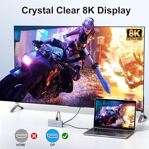 USB C to DisplayPort Adapter 7-in-1 USB C Hub with DisplayPort 8K@30Hz/4K@120Hz 87W PD Charging 3 USB 2.0 Ports SD/TF Card Reader for MacBook Pro/Dell/HP/iPad/USB-C Laptops/Tablets