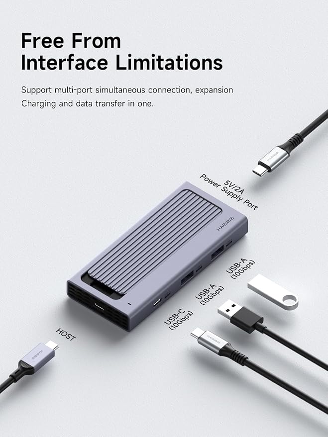 Hagibis USB C Hub with M.2 SSD Enclosure Magnetic Cover Easy Disassemble External Hard Drive Enclosure with 10Gbps USB 3.1 USB C for MacBook Pro iPhone15 Pro Max Mac mini Laptop PC (HB777)
