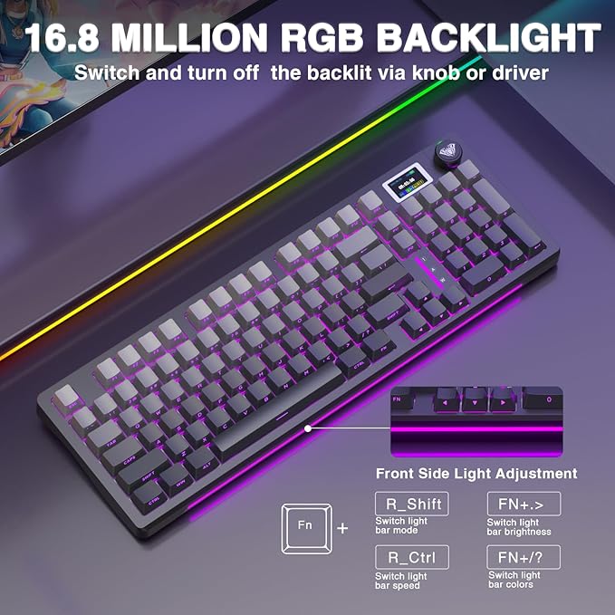AULA S98 Pro Wireless Mechanical Keyboard with Screen &amp Knob2.4GHz/USB-C/BT5.0 Hot Swappable Creamy KeyboardPre-lubed Linear SwitchesSide Printed PBT KeycapsRGB Backlit Gaming Keyboards
