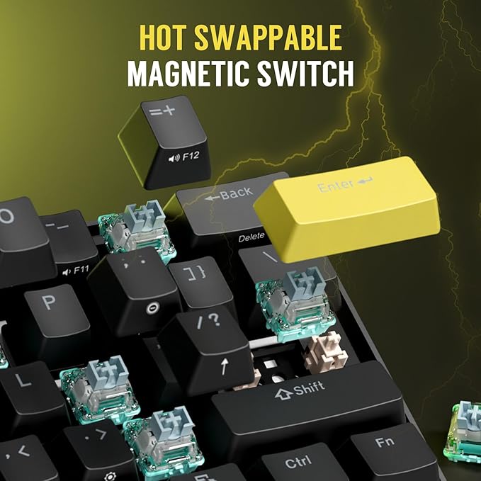 RK ROYAL KLUDGE C61 HE Gaming Keyboard 60% Wired Mechanical Keyboard with Hall Effect Magnetic Switch 8000Hz Polling Rate Rapid Trigger RGB Backlit 61 Keys Black Yellow