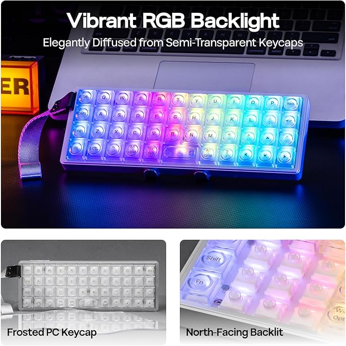 EPOMAKER Luma40 Low Profile Mechanical Keyboard with QMK/VIA &amp CNC Metal Transparent PC Keycap Hot-Swap Kailh Linear Switch 2.4Ghz/BT/USB 40% Wireless Gaming Keyboard for Mac/Win