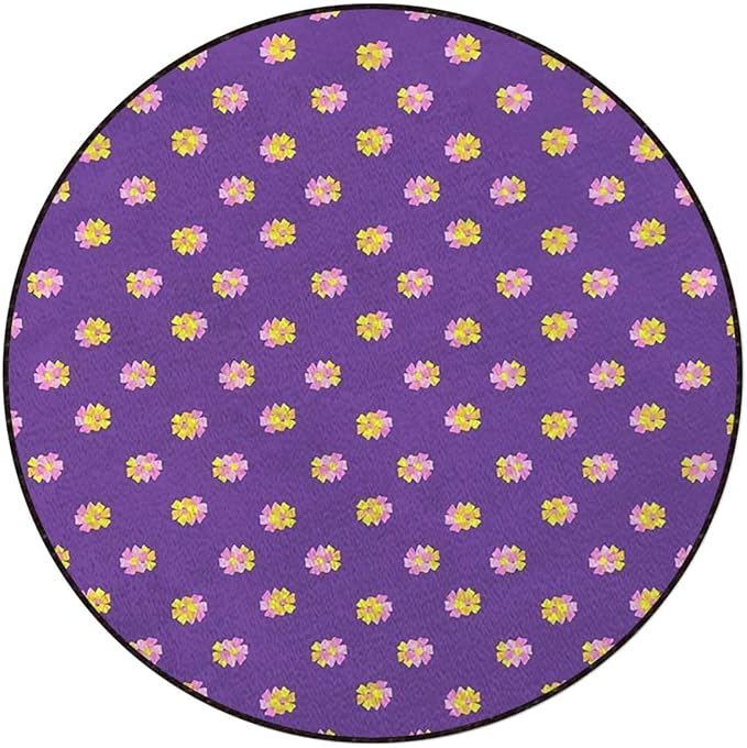 Victorian Gaming Chair Mat for Hardwood Floor Anti-Slip Floor Protector Game Controller Rubber Gaming Computer Chair Mat Classic Floral Spring Nature ThemePurple Diameter 35.5 in