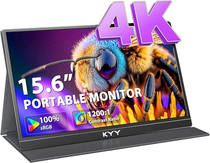 KYY 4K Portable Monitor for Laptop 15.6'' Computer Screen Extender UHD 3840x2160100% sRGB 400 Nits IPS Travel Monitor w/Speakers &amp Smart Cover for Laptop Xbox PS5 Switch PC Phone VESA Compati