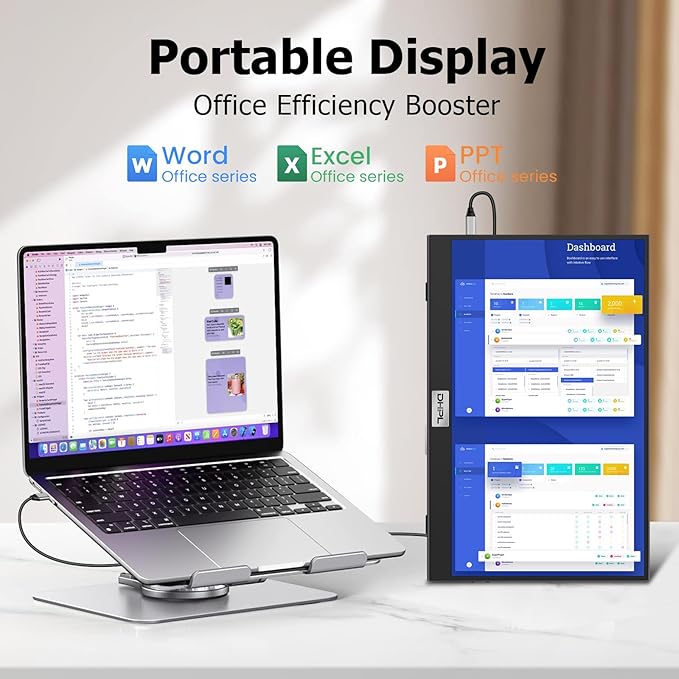 DHPL15.6 Inch Portable Monitor for Laptop - FHD 1080P IPS Anti-Glare Screen Dual USB-C/HDMI Built-in Speakers VESA Holes - Travel Screen Extender Compatible with Laptop PC Phone PS4/5 Switch