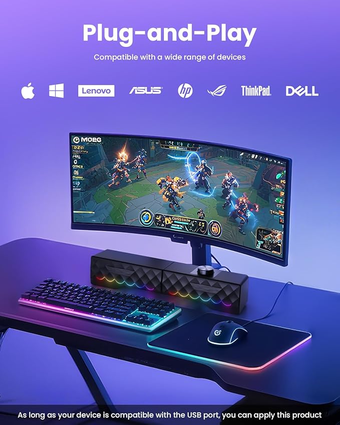 PC Speakers - 2 in 1 Detachable Computer Speakers with LED for Dynamic and Cool Gaming - Gaming Speakers with USB Cable for Desktop PC Monitor Laptop Gaming Equipment