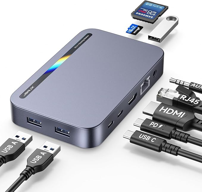 JSAUX Laptop USB C Docking Station 10 in 1 USB C Hub with 4K@60hz HDMI 100W PD USB A&ampC 3.0 1000Mbps Ethernet SD/TF Audio for HP/MacBook/Dell/Lenovo etc