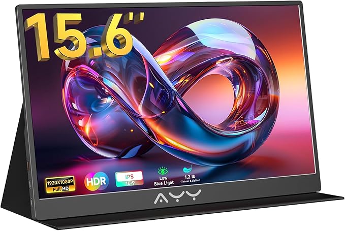AYY 15.6 Inch Portable Monitor 1080P FHD USB-C HDMI External Display for Laptop Phone MAC PS5 Switch Xbox Ultra-Slim 100% sRGB Portable Second Screen with Dual Speakers &amp Smart Cover IPS Black