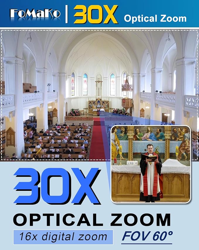 FoMaKo K30NS 4K 30x Optical Zoom PTZ Camera with NDI 6 &amp NDI HX3 AI Auto-Tracking Gen 3 3G-SDI/LAN/USB3.0/HDMI – Professional Live Streaming Camera for Church Worship Education &amp Conferenc