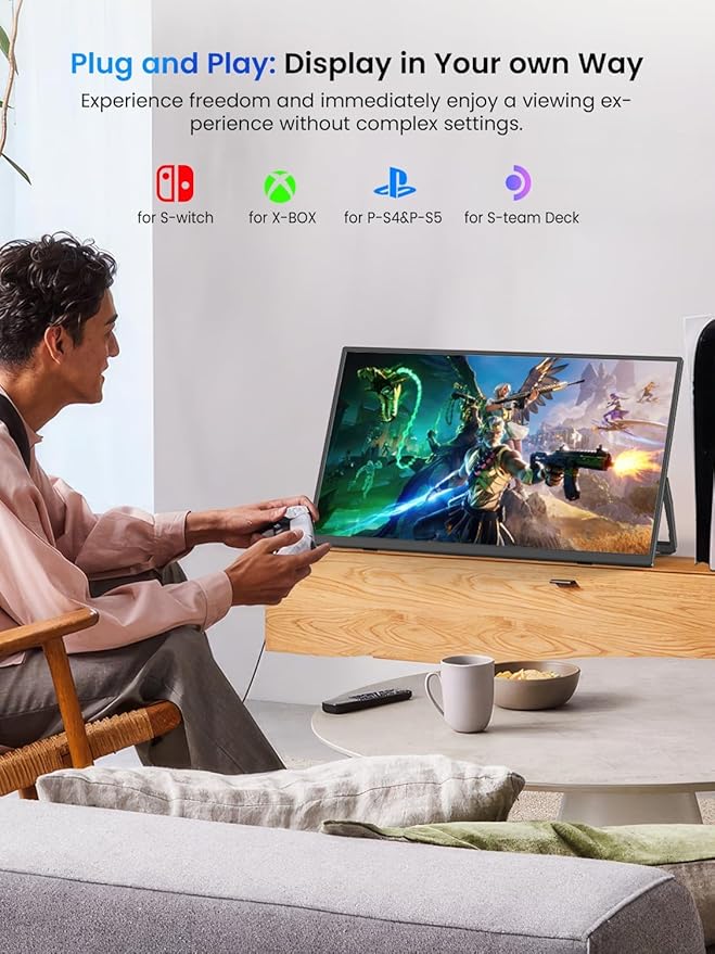 UPERFECT Portable Monitor 15.6 125% sRGB Ultra-Slim Laptop Monitor with Protective Sleeve Built-in Adjustment Stand | Speaker | VESA HDMI USB-C Plug &amp Play Second Screen for Phone Game Console