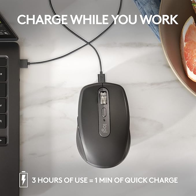 Logitech MX Anywhere 3S Compact Wireless Mouse Fast Scrolling 8K DPI Any-Surface Tracking Quiet Clicks Programmable Buttons USB C Bluetooth Windows PC Linux Chrome Mac - Pale Grey