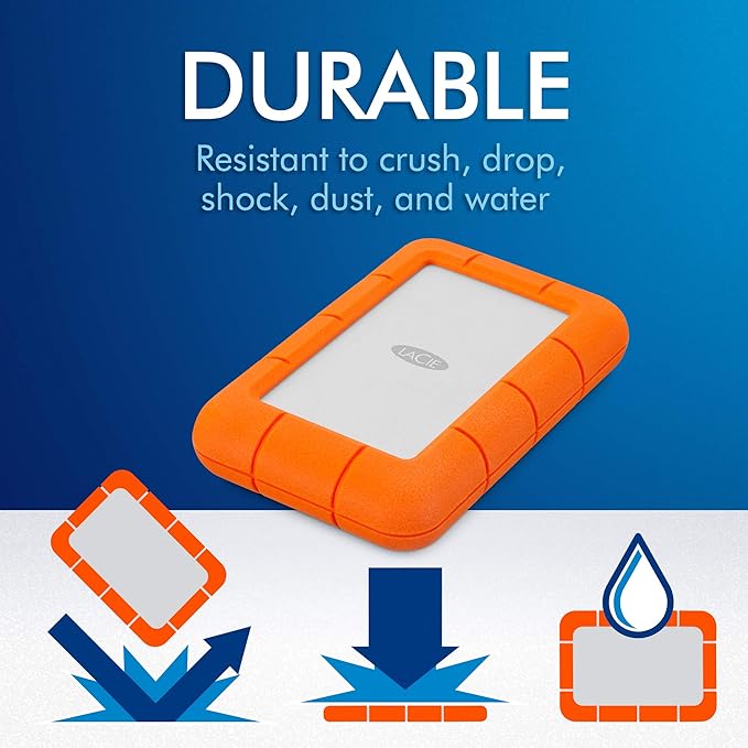 LaCie Rugged 5TB Portable External HDD - USB 3.0/2.0 CompatibleShock/Dust/Rain Resistant for Mac &amp PCOrangeGrey(Pack of 5)