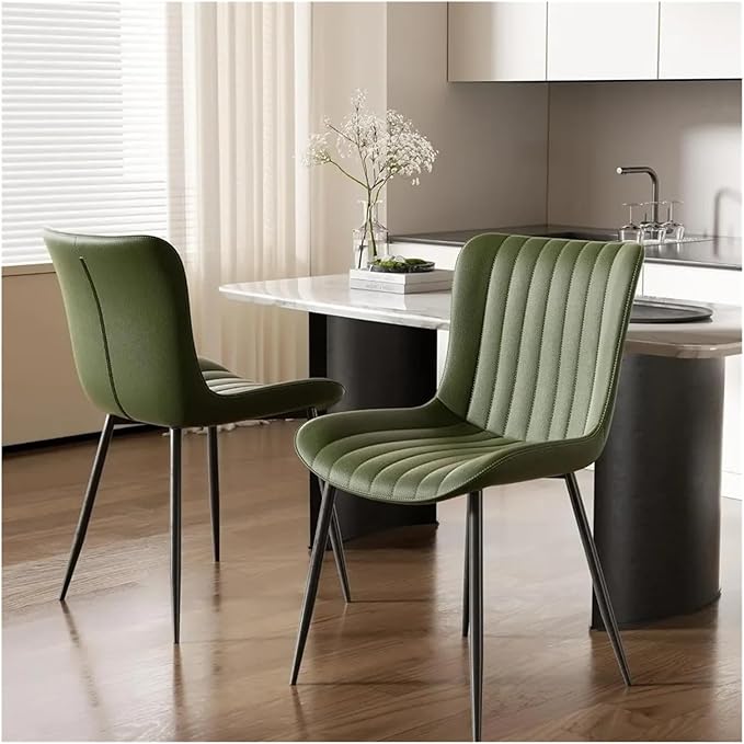 Adjustable Office Computer Chair with Armrest 2pcs Green Durability Leather Upholstered Dining Chairs with Metal Frame