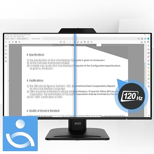 MSI PRO MP272PMG 24-inch IPS 1920 x 1080 (FHD) Computer Monitor 120Hz Webcam Adaptive-Synch EPEAT Silver HDMI DisplayPort VGA Port VESA Mountable Tilt Height Adjustable Speaker 1ms Black