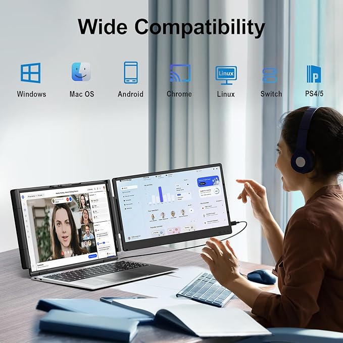 Laptop Screen Extender 14 FHD 1080P Portable Monitor for Laptop Plug &amp Play Screen Extender Auto Adjust Width Dual Monitor for 13 - 17 Laptops Compatible for MacOS/Wins/Chrome/Dex