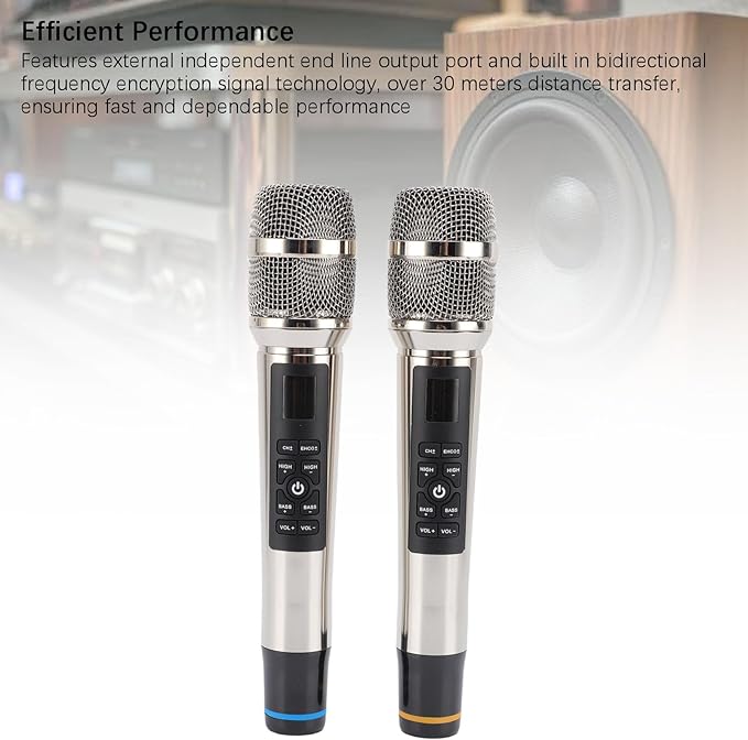 48CH Wireless Microphone Set with Reverb Professional Dynamic Mic Handheld Karaoke Microphone with 30m Range Bidirectional Encryption for Home Theater Outdoor Singing