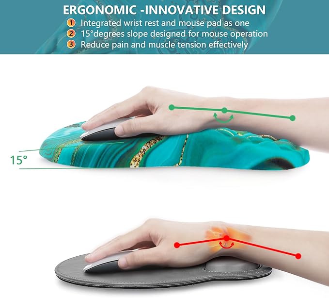 Mouse Pad Wrist Support Ergonomic Mouse Pad with Wrist Rest Comfortable Computer Mouse Pad for Laptop Pain Relief Mousepad with Non-Slip PU Base Green