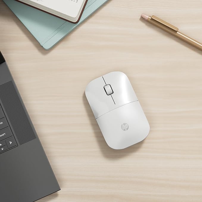 HP Z3700 Wireless Mouse White Slim Multi-OS &amp Device Compatibility 2.4 GHZ Connectivity Multi-Surface Technology Blue LED 1200 dpi Optical Sensor Up to 16 Months Battery Life