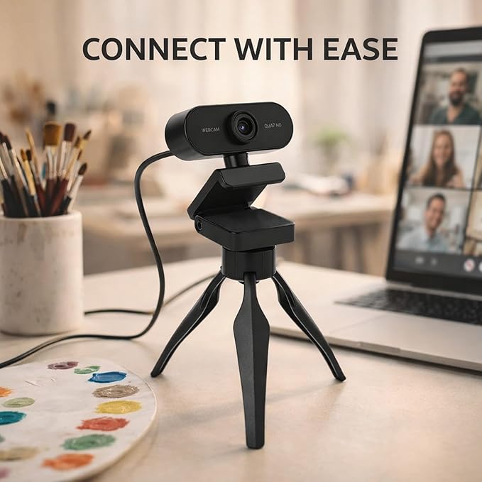 1440P Webcam with Built - in Noise Cancelling Microphone USB2.0 Interface Desktop Camera for PC and Laptop - Plug &amp Play HD Video Tripod &amp Clip Mount for Live Streaming and
