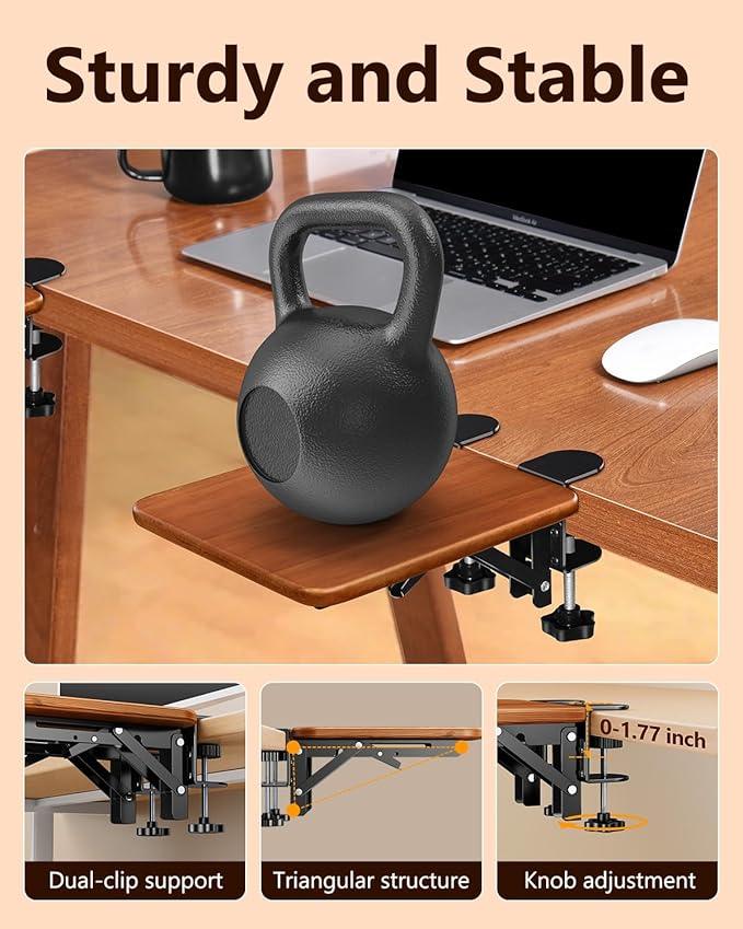 Ergonomic Desk Extender Tray 8.2x7.6 Table Mount Arm Wrist Rest Shelf 90° Foldable Elbow Support Sturdy Mouse Arm SupportClamp on Computer Arm Rest for Desk Office &amp Home UseWood