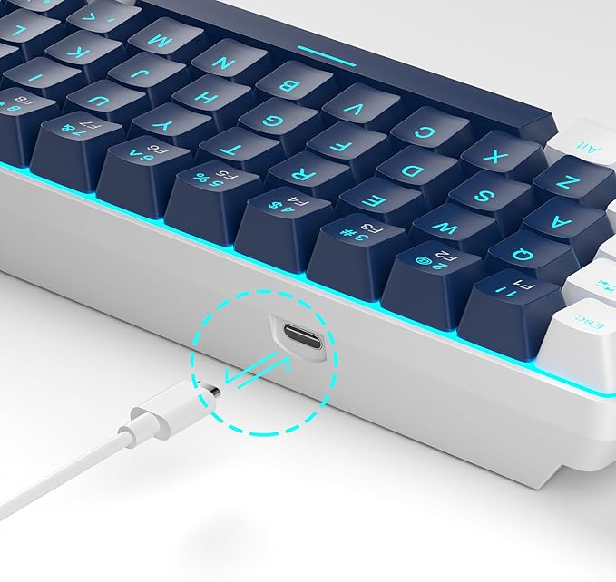 MageGee Portable 60% Mechanical Gaming Keyboard MK-Box LED Backlit Compact 68 Keys Mini Wired Office Keyboard with Blue Switch for Windows Laptop PC Mac - Blue/White