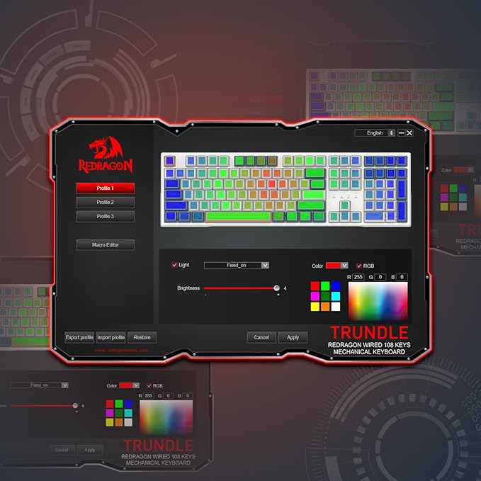 Redragon K668 RGB Gaming Keyboard 108 Keys Wired Mechanical Keyboard w/Extra 4 Hotkeys Sound Absorbing Foams Upgraded Hot-swappable Socket Mixed Color Keycaps x 2 Sets Red Switch