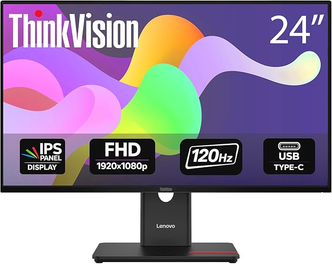 Lenovo ThinkVision T24-40 24 Full HD IPS Monitor HDMI DP VGA | Up to 120Hz | VESA Mount | Office Business Displays | W/MAJ Deskpad | 2 Pack