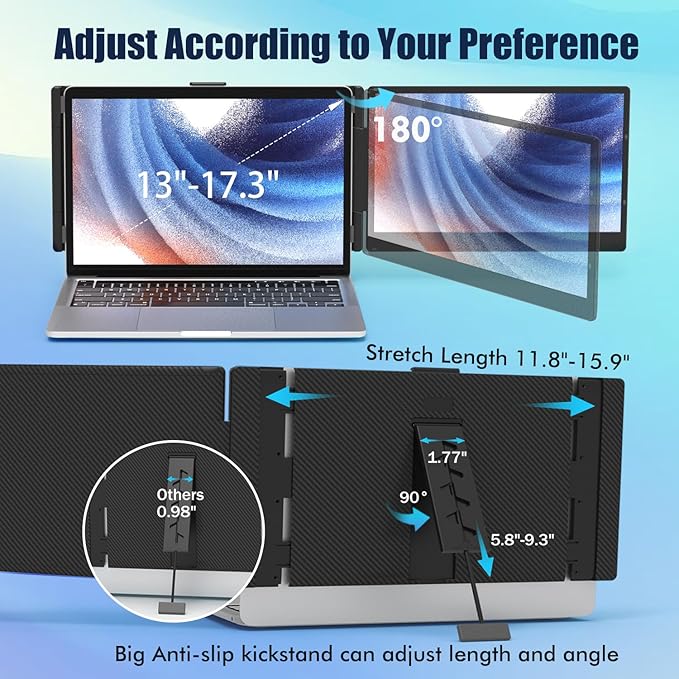 KEFEYA Laptop Screen Extender 14 1080P FHD IPS Laptop Monitor Extender for Home Office Dual Travel Monitor for Laptops 13-17.3 USB-C HDMI Plug-Play for macOS Windows PS Switch Xbox Phone Pad