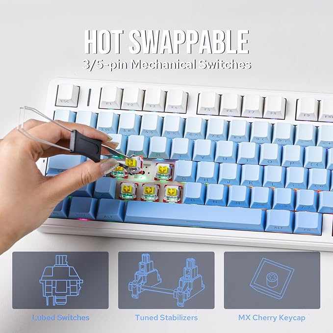 EPOMAKER X Aula F99 PRO Wireless Gaming Keyboard with 8000mAh Battery Hot Swappable Creamy Keyboard 2.4GHz/Type-C/BT5.0 NKRO RGB Backlit for Win/Mac/Gaming (Blue Gradient)