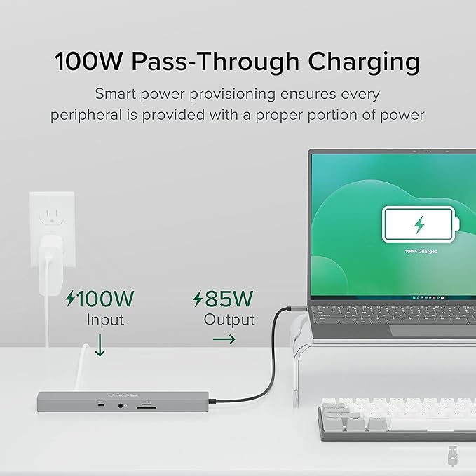 Plugable 11-in-1 USB-C Hub 100W USB-C Pass-Through Laptop Docking Station Dual Monitor 4K 60Hz HDMI Compatible with Thunderbolt Windows Chromebooks Displays Mirrored on Mac
