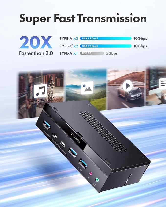 Ineo 5.25 Front Panel USB 3.2 Gen 2 Hub - 2X 10G USB-C 2X 10G USB-A 1x USB 3.0 Type-A Audio &amp Mic Jack [3570II]
