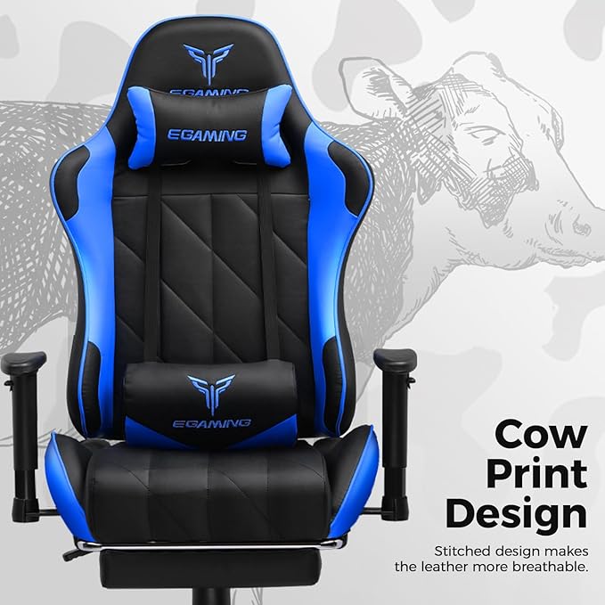 Gaming Chair Big and Tall Video Game Chair with High Back PU Leather Home Office Ergonomic Computer Chair with Footrest Adjustable Height 360° Swivel Wheels for Adults and Teens
