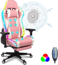 RGB Gaming Chair Office Chair with 4D Armrest Racing Game Chair with Speakers and LED Lights PU Leather High Back Ergonomic Massage Computer Chair for Heavy People Lumbar Support PC ChairPink