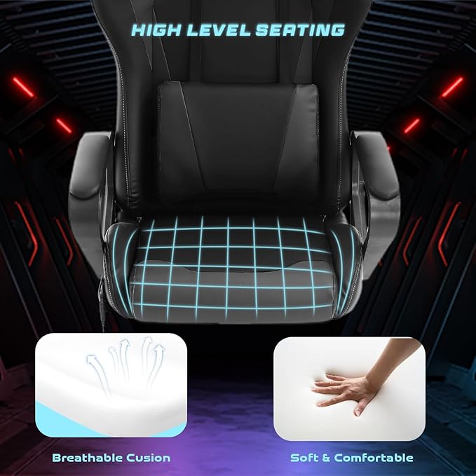 PayLessHere High Back Gaming Chair PC Computer Chair with Lumbar Support Arms Headrest Executive Racing Style Ergonomic Office Chair with Adjustable Rolling Swivel PU Leather Desk Chair