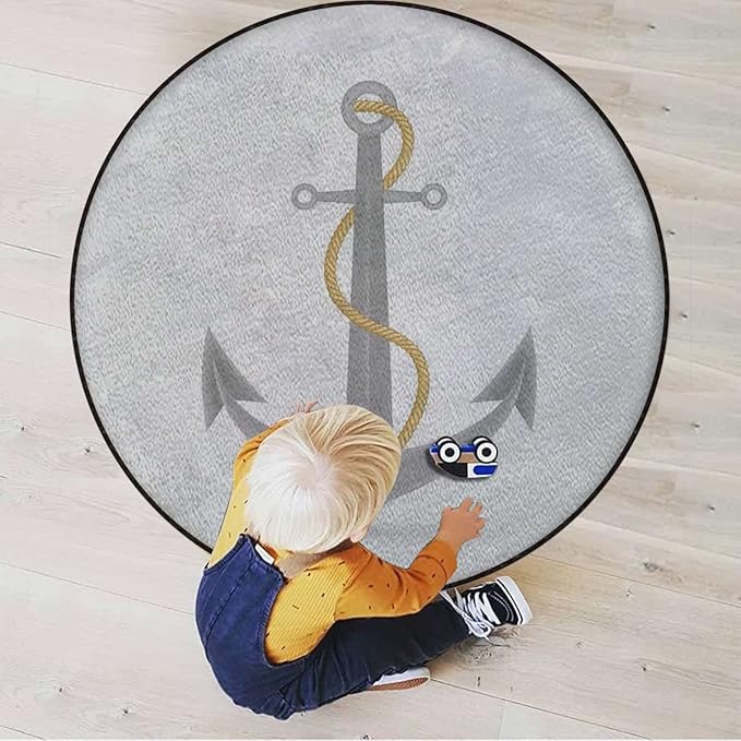 Anchor Round Gaming Chair Mat for Office Chair Computer Chair Mat Floor Protector for Rolling Chair Office Gaming Room Decor Watercolor Spring Blossoms NauticalBrown Pink Diameter 47.2 in