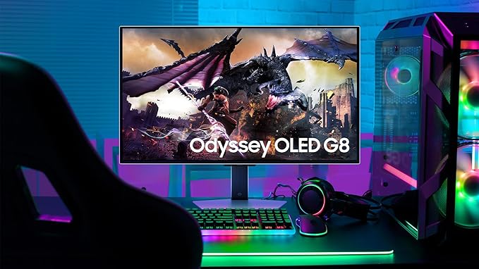 Samsung 32 Odyssey OLED G8 (G80SD) Series 4K UHD Smart Gaming Monitor w QD-OLED 240Hz 0.03ms G-Sync Compatible Glare-Free Display Sleek Metal Design LS32DG800SNXZA 3 Yr Warranty