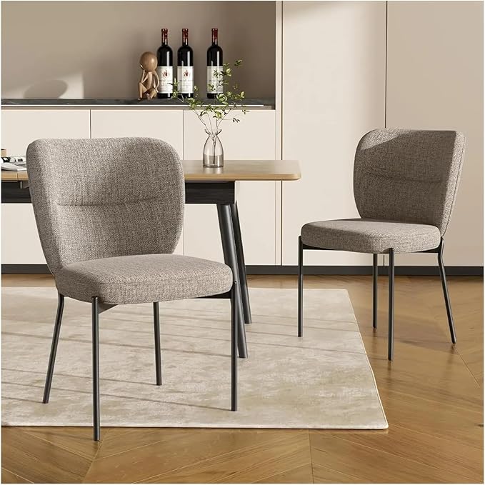 Adjustable Office Computer Chair with Armrest 2pcs Dining Chairs with Linen Cushion Metal Legs for Living Room Kitchen(Light Gray)