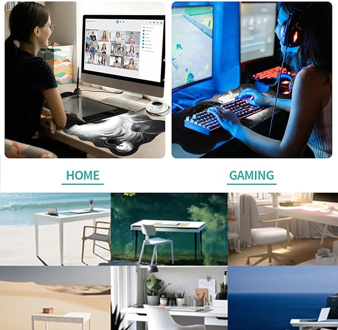 Desk Mat Mouse Pad with Wrist Rest 4-in-1 Large Mouse Pads for Desk Ergonomic Mouse Pad and Keyboard Wrist Rest Gaming Keyboard Mat for OfficeWhite and Black Horse