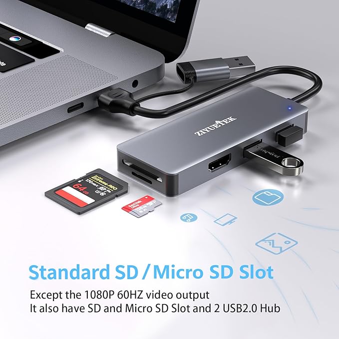 USB 3.0 to hdmi Adapter&ampUSB c to hdmi Adapter 2 in 1ZIYUETEK 5-in-1 USB C and USB3.0 Docking Station Suitable for MacBook Pro/Air/M1/M2/Mac Windows7/8/10/11 Android 7 and Above