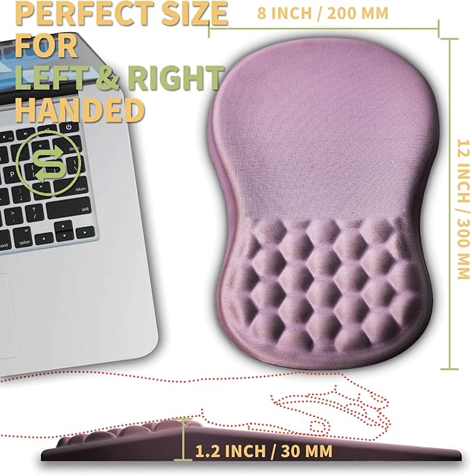 Ergonomic Wrist Rest Mouse Pad Massage Design for Carpal Tunnel Pain Relief Non-Slip Memory Foam Pink