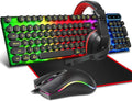 4 in 1 Keyboards Gaming Mouse &amp RGB Headphones Wired Mechanical Keyboard Mouse Headset Kit for Laptop Computer PC Games Balck