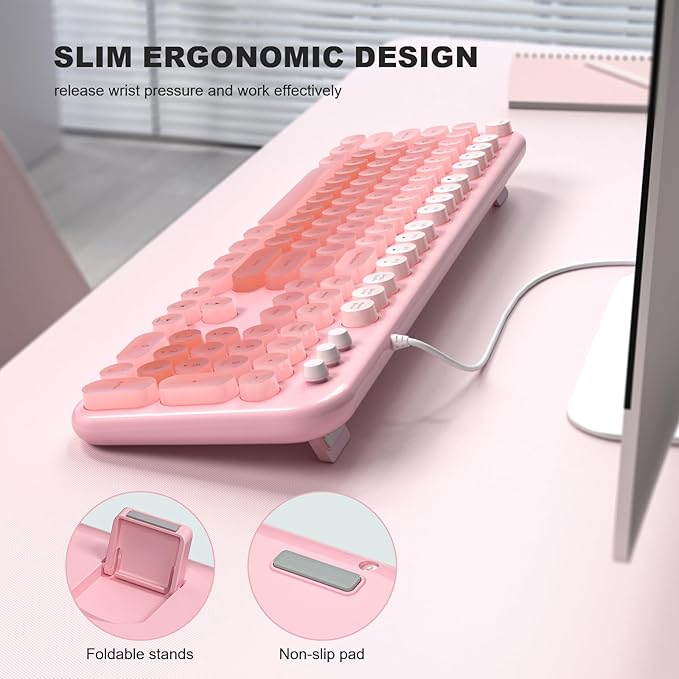 Wired Keyboard with Backlit Light Up Computer Keyboards with Multimedia Keys Full Size Wired Keyboard with Illuminated LED Plug and Play Anti-Wear Letters for Laptop Desktop- Pink Colorful