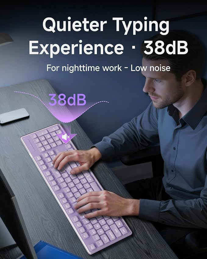 EWEADN GX710S Backlit Computer Keyboards Wired USB Keyboard with White Backlit Metal Panel Plug and Play Pudding Keycaps Full Size Quite Computer Keyboard for Win/PC/Laptop-Purple